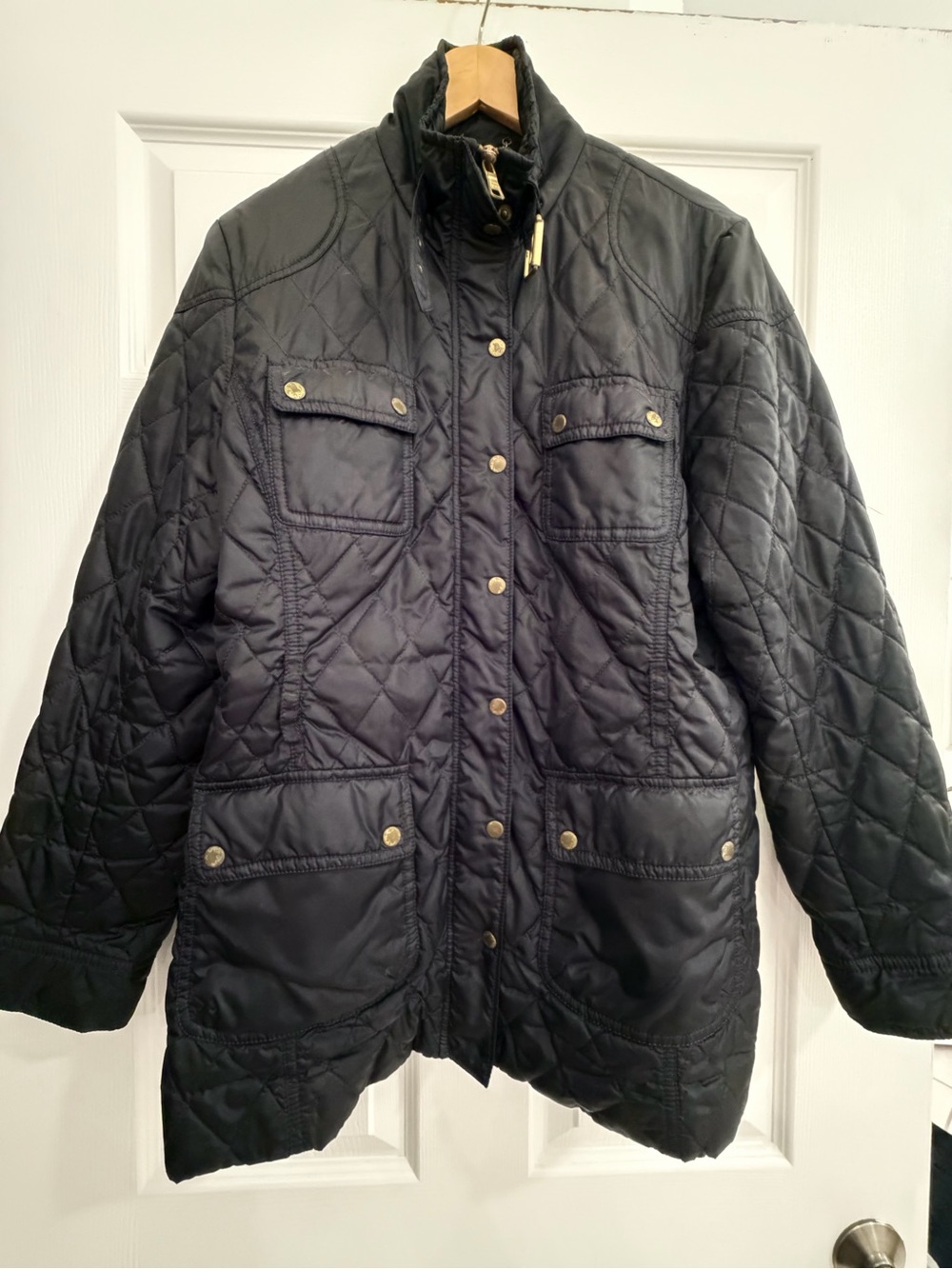 Banana Republic Navy Quilted Puffer Jacket with Snap Pockets